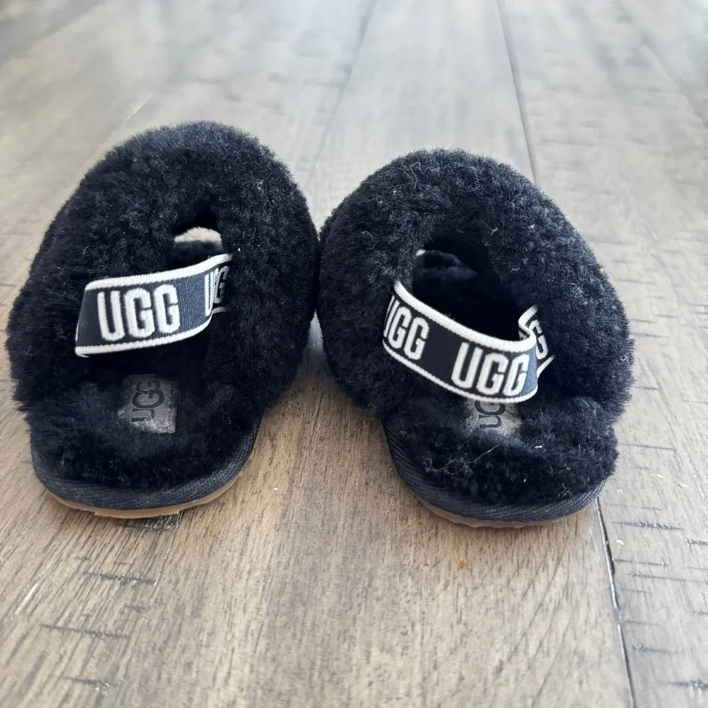 UGG Baby Black Fuzzy Slippers